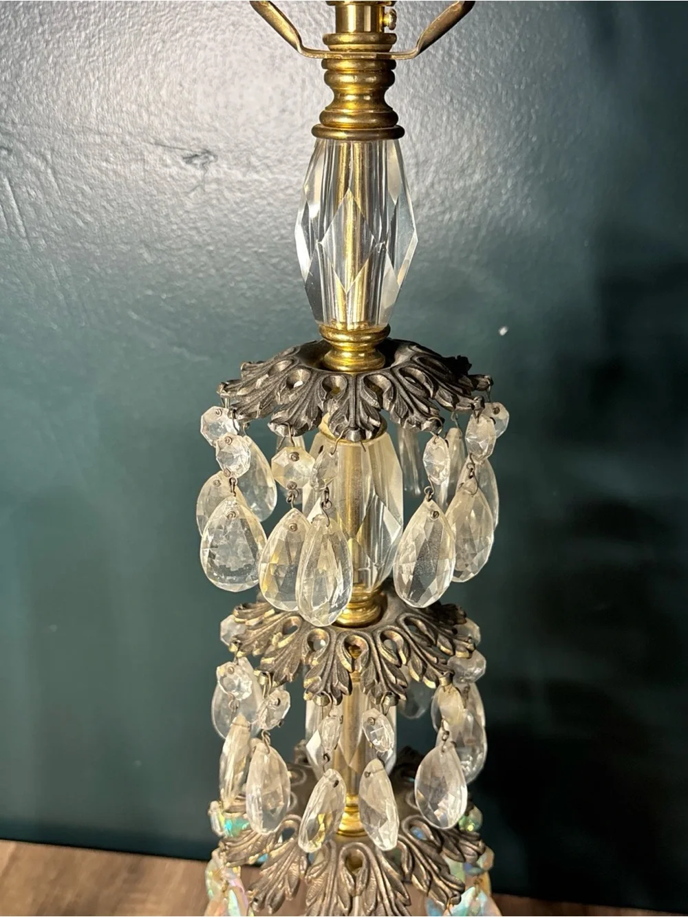 5 MCM HOLLYWOOD REGENCY TABLE LAMPS MARBLE BASE  CRYSTAL PRISMS